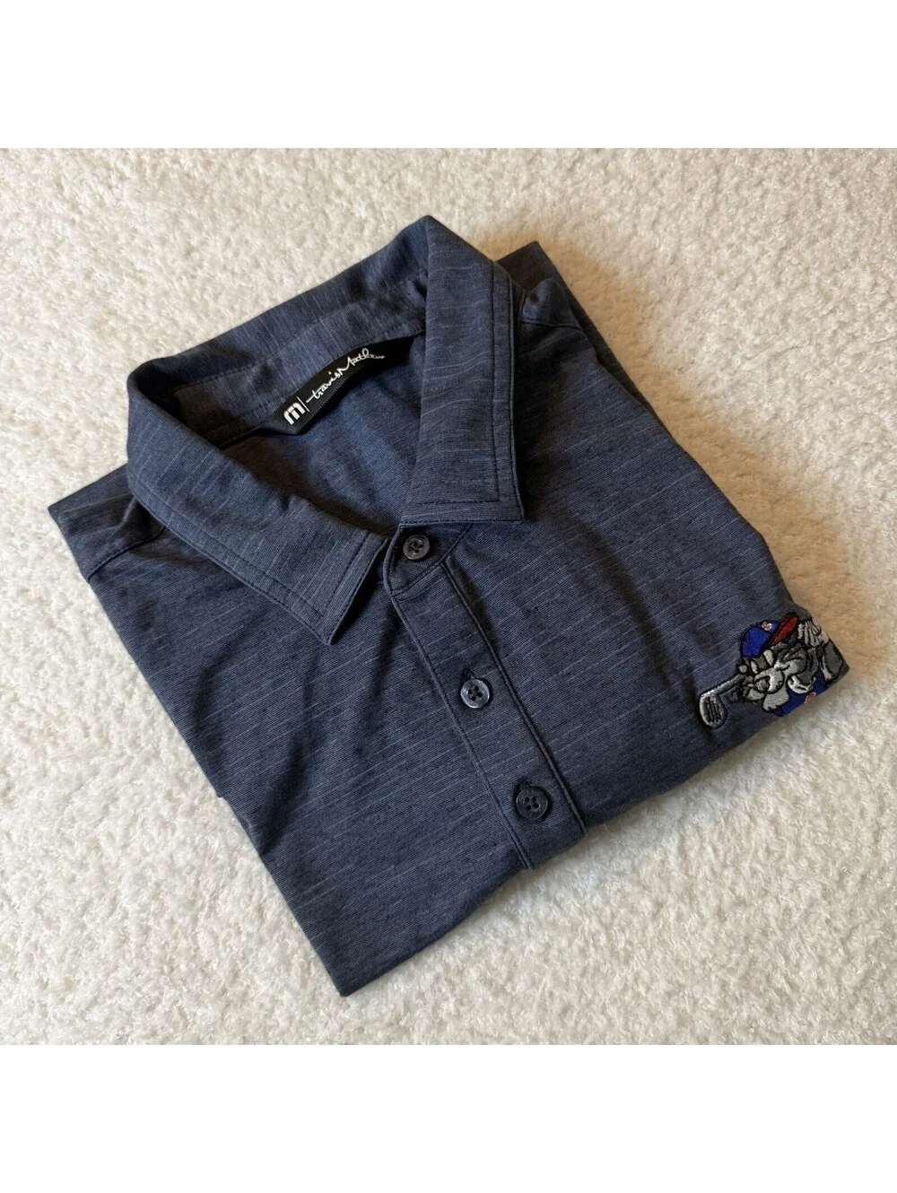 TravisMathew Golf Polo Men’s M Blue Embroidered Cat Golfer Stretch Performance